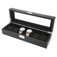 Akozon Support de montre 6 grilles PU cuir de fibre de carbone porte-montre montre-bracelet vitrine bijoux boîte de rangement