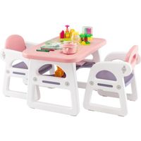 COSTWAY Ensemble Table et 2 Chaises pour Enfants 3 Pièces avec Etagère de Rangement Concave Agés de 1 à 5 Ans Rose et Violet