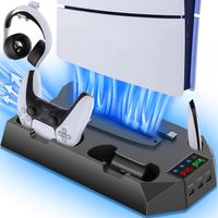 PS5/PS5 Slim/PS5 Pro Support Ventilateur de Refroidissement, Double Chargeur Manette avec Indicateur LED, 3 Port Usb Noir -