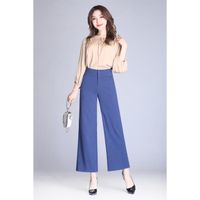 Pantalon Femme Été Coupe 7-8 Stretch Taille Haute Léger Élégant Confortable - Bleu - Bleu