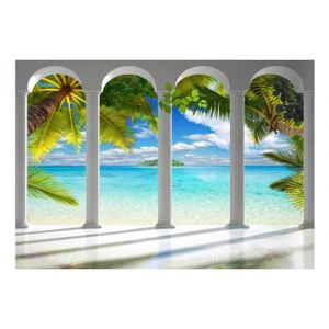 2842dk La Plage île tropicale fenêtre nappes papier peint Papier peint mural 