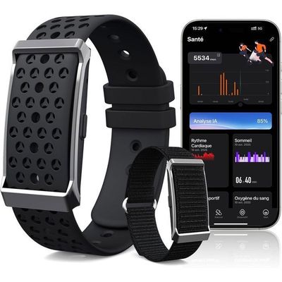 Montre intelligente silencieuse avec vibrations, alarme, chronomètre, bracelet multifonction pour iPhone avec compteur de pas, calories et moniteur de sommeil, chargement USB, noir
