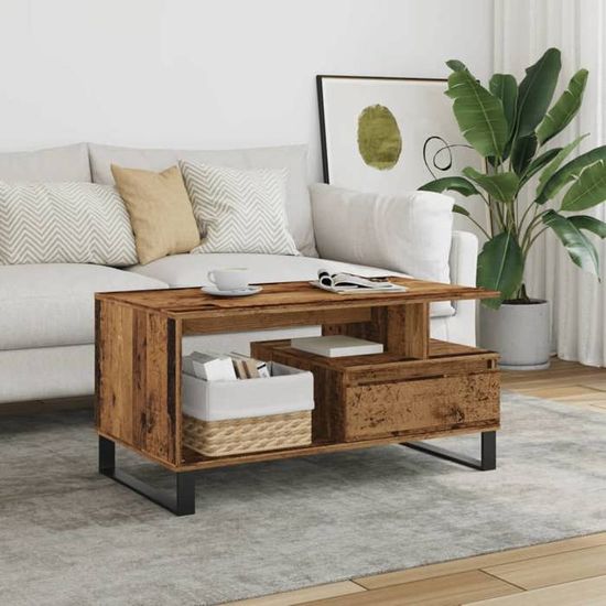 Table Basse Vieux Bois VidaXL 100x49,5x31 Cm - En Bois D'ingénierie, Robuste, Facile à Entretenir - Pour Salon, Canapé, Décoration