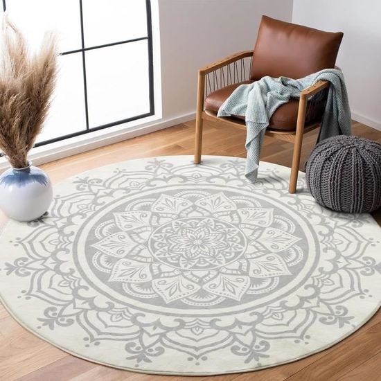 Tapis Rond Imprimé Noël - 120 Cm, Velours Doux, Antidérapant, Lavable En Machine, Décoration D'intérieur