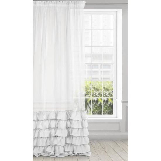 Voilage blanc semi-transparent avec galon fronceur et bordure en plomb, aéré, moderne et durable pour toutes les fenêtres, rideaux et systèmes de