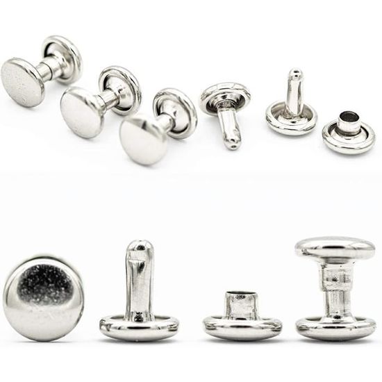 QUARKZMAN 20 Rivets À Tête Ronde Vis 8mm - Rivets Anneau Tirage Pour Cuir, Ceintures, Sacs - Argent