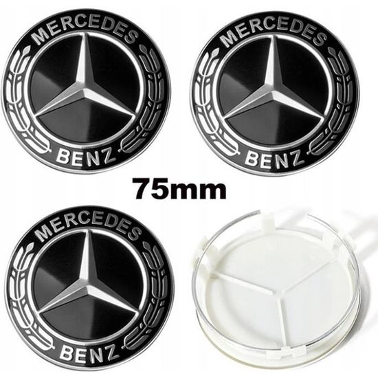 juxinchang- 4pcs Centre De Roue 75mm Full Noir Mercedes Benz Logo Cache Moyeu Jante Emblème