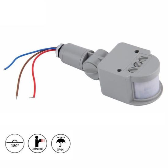 Détecteur de mouvement infrarouge PIR extérieur 180 degrés, AC 220 V-240 V, IP44, portée