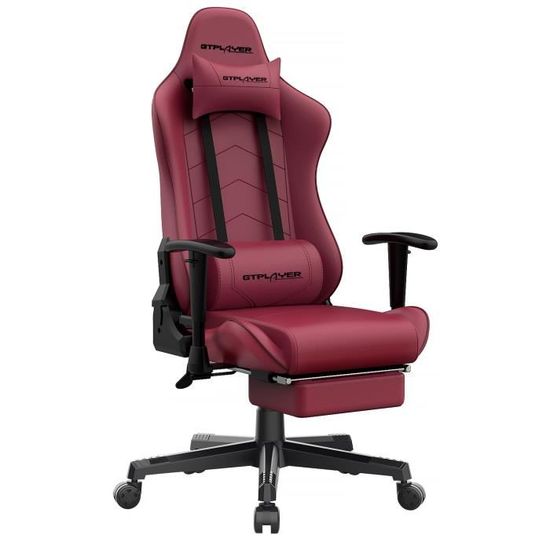 Chaise Gaming GTPLAYER - Fauteuil Gamer Réglable - Repose-Pied Télescopique - Appui-Tête Et Lombaire - Gris