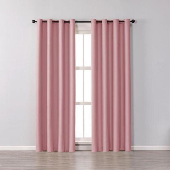 Lot De 2 Rideaux Occultant Thermique Rose Poudré 140 X 260 Cm
