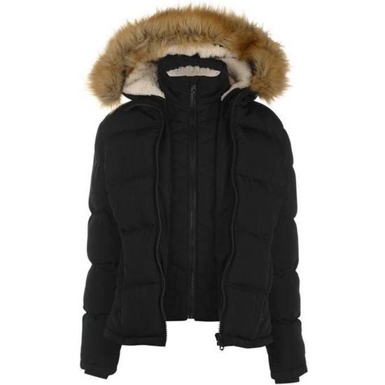 Doudoune Femme SOUL CAL Heritage Fermeture Double Zippee Fausse Fourrure Detachable Noir Cdiscount Pret a Porter