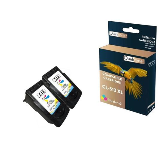 Lot De 2 Cartouches D'encre Couleur QUALITONER - Compatible Canon CL-513XL - Pour Imprimantes Pixma