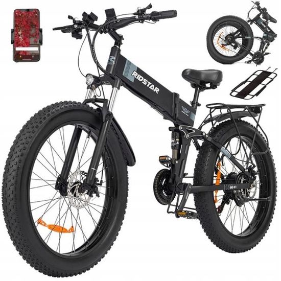 Vélo électrique pliable Ridstar H26 1000W - 48V 15AH Autonomie maximale 90KM 26"*4.0 Pneus tout-noir