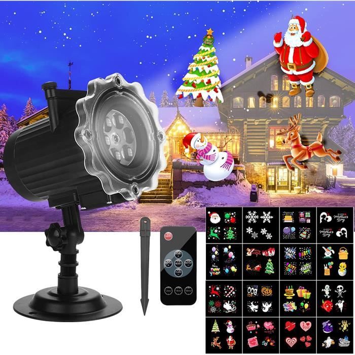 Projecteur LED Extérieur Pour Noël Et Fêtes - 12 Diapositives Incluses (Noël, Halloween, Pâques...) - Étanche IP65 - Installation Sol Ou Surface Plane
