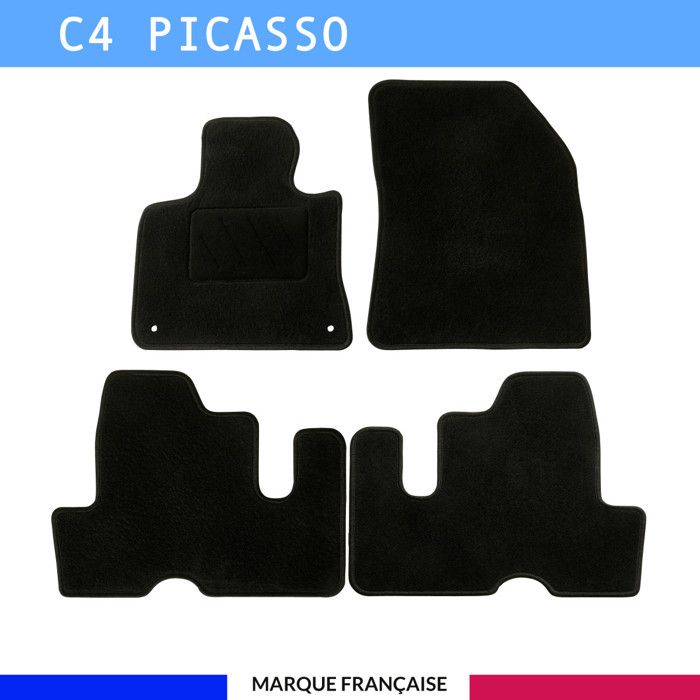 Tapis de sol voiture - Sur mesure pour Citroën C4 PICASSO (02/2013-03/2018) - Antidérapant - Clips et Scratch - 4 pièces