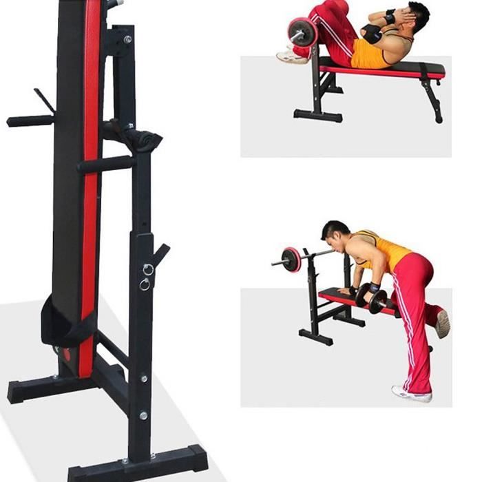 112x58.5x104 CM BANC DE MUSCULATION PLIABLE REGLABLE AVEC SUPPORT DE BARRES POUR HALTERES ET STATION A DIPS