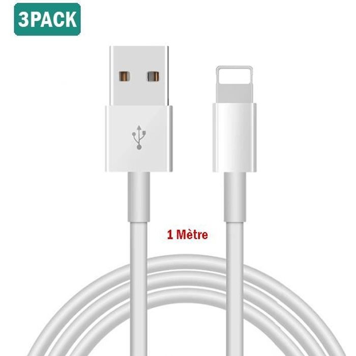 [Pack de 3]Câble chargeur USB Lightning pour iPhone/ iPad Air / iPad mini/ iPod / Airpods 1m - Rapide et résistant