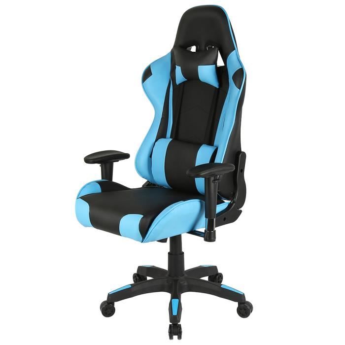 WISS Nova Bureau-Chaise Gaming, avec Mécanisme basculant,Appui-tête, Coussin de taille Noir-Bleu