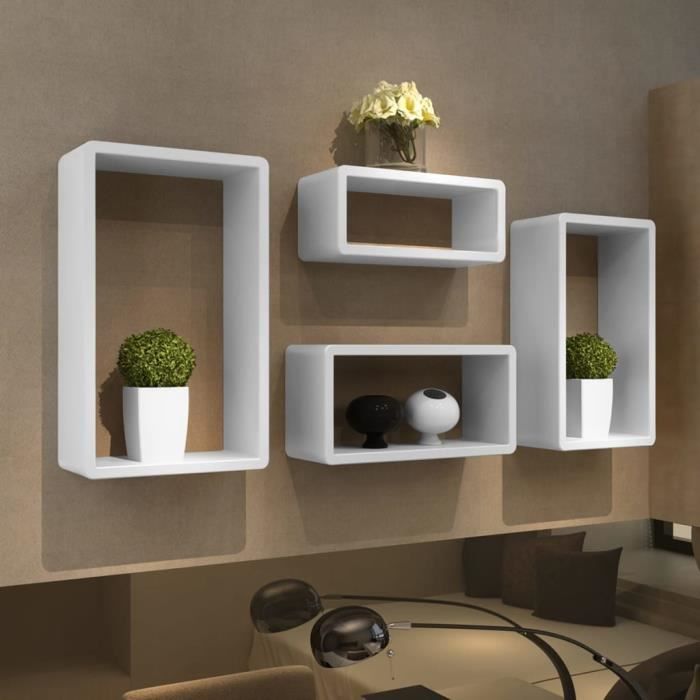 SUPER*8515 MEUBLE MURALE Etagères Design Murale 4 Cubes blanc Rangement pour chambre salon