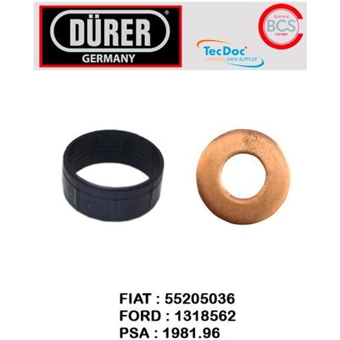 2x Kit joint d'injecteur 2 pièces Marque Dürer 1,4 HDI PSA Ford Suzuki Bosch / Siemens 1981.84 - 1348625 - 55205036