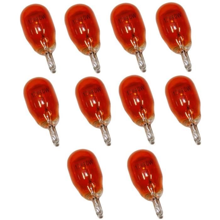 10 Ampoules WY10W T13 12V 10W Ambré Orange W2.1x9.
