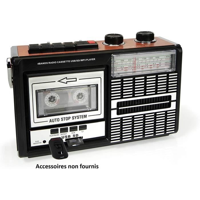 Ricatech PR85 – Lecteur de cassettes et enregistreur des années 80, Radio AM/FM/SW, USB, Port de carte SD, Microphone intégré, Arrêt