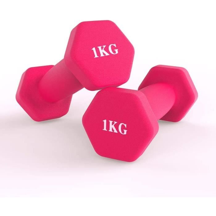 hoinya Lot de 2 haltères hexagonales en néoprène pour aérobic, gymnastique et musculation (1 kg-rose)44