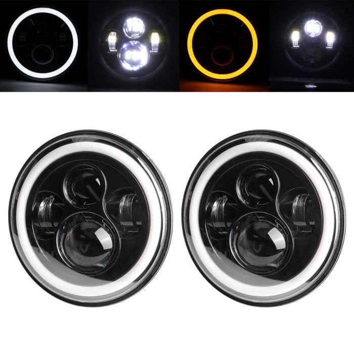 Ensemble de phare 2 pièces phares LED 7in Angel Eyes lampe ronde 280W W / H4 à H13 câble adaptateur adapté pour Jeep CHAUD LEC