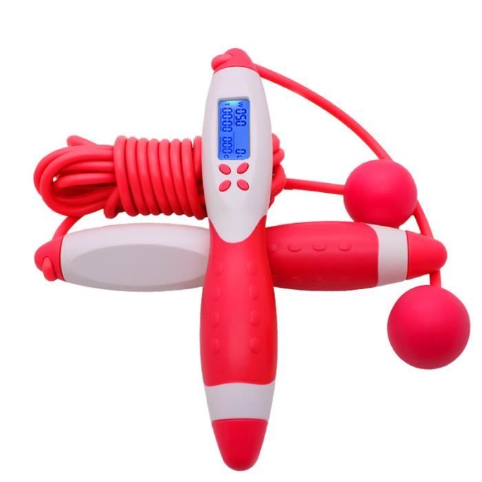 Corde à Sauter Réglable pour Fitness(Type sans corde+Type de corde)Multifonctionnel Avec Compteur Électronique -641 Rouge+Blanc