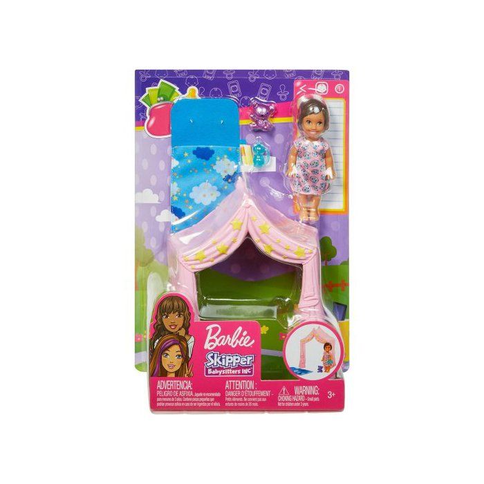 Coffret de Jeu Tente rose et mini poupee enfant Fille - Accessoires pour Barbie - Jouet Skipper Babysitter