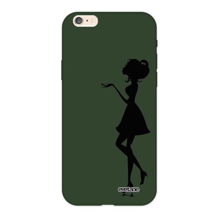 Coque iPhone 6/6S Silicone Liquide Douce vert kaki Silhouette Femme Ecriture Tendance et Design Evetane.