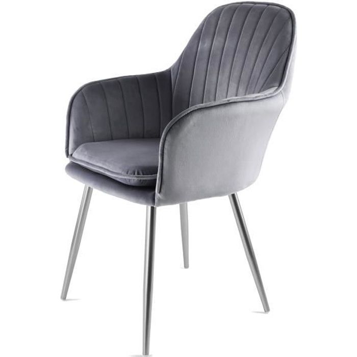 Genesis Muse Chaise d'Appoint en Tissu Velours avec Pieds en Métal - Gris