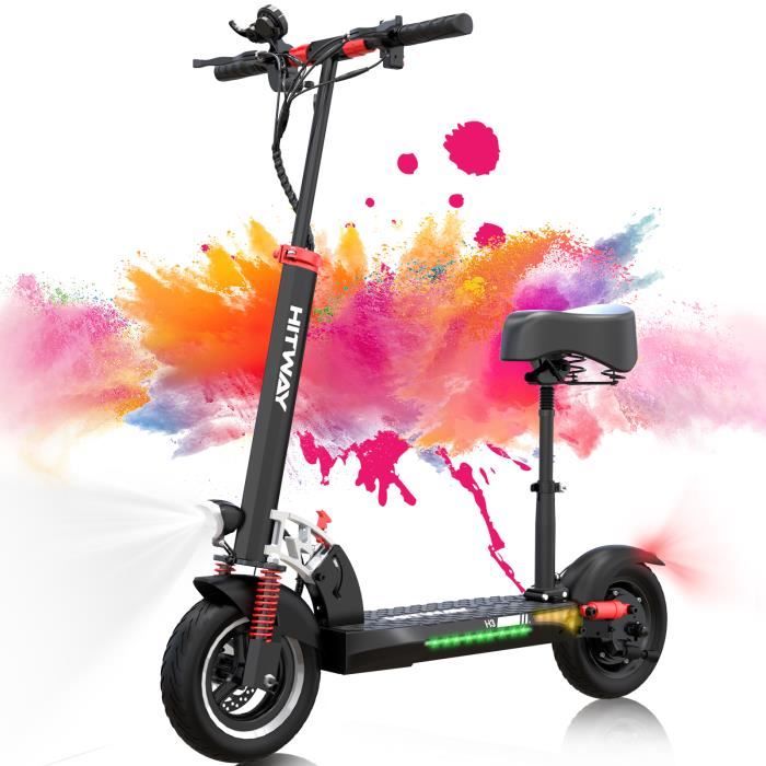 HITWAY Trottinette électrique Pliable, Écran LCD avec siège Amovible 10” 800W Moteur Batterie 10AH