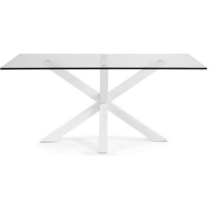 Table Argo 160x90 cm, epoxy blanc et verre transparent