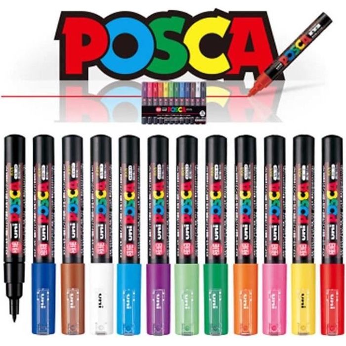 Japan Import Uni POSCA 1M 12 Marqueur peinture Pointe Conique extra fin à base d'eau tout support Peinture de roches, tissu, bois