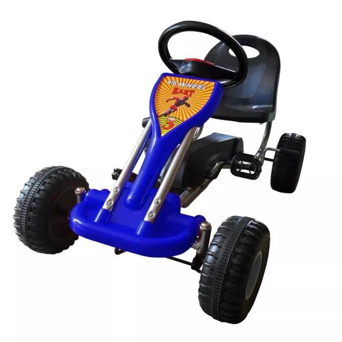 Karting Go-Kart à Pédales avec Siège + Volant réglables Bleu