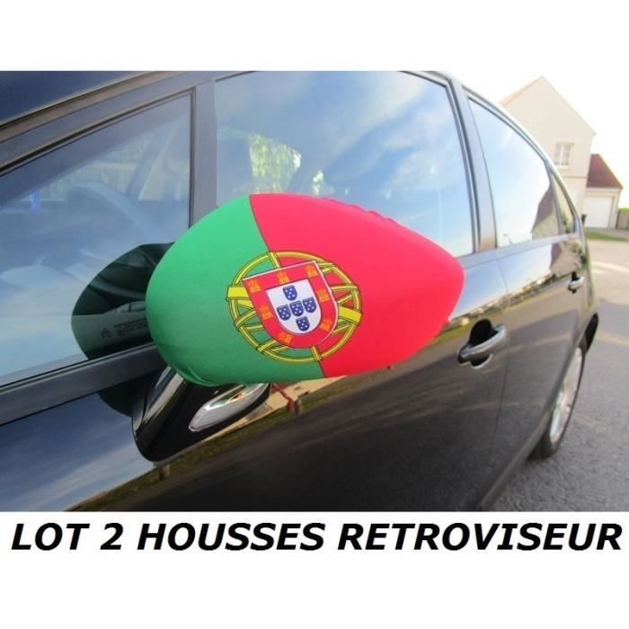 PACK 2 HOUSSES RETROVISEUR VOITURE DRAPEAU PORTUGAL PORTUGAIS no Maillot Écharpe Fanion ...