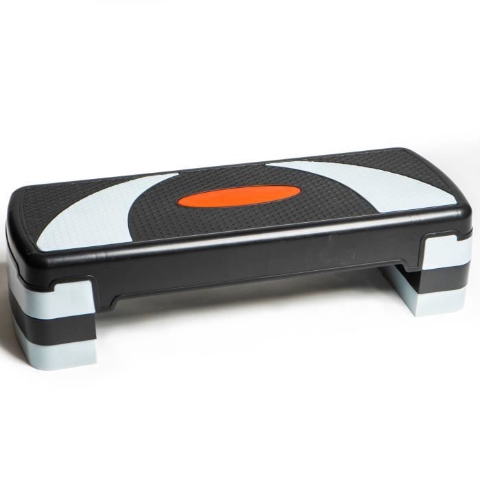 PRISP Stepper Fitness à Hauteur Réglable (3 Niveaux, 10/15/20 cm) Planche de Step Aérobic pour Cardio 78 x 28 cm - Gris et Noir