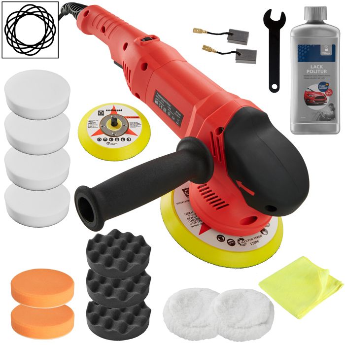 TECTAKE Polisseuse Excentrique 2200 à 6300 tours par minute Set 16 + Accessoires