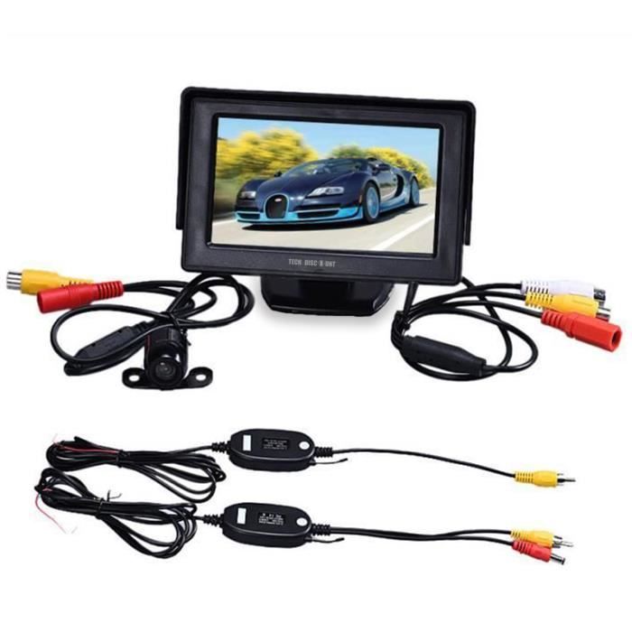 TD® Moniteur LCD TFT 4,3 pouces + kit sans fil pour caméra de recul avec image inversée - Accessoire de recul pour voiture
