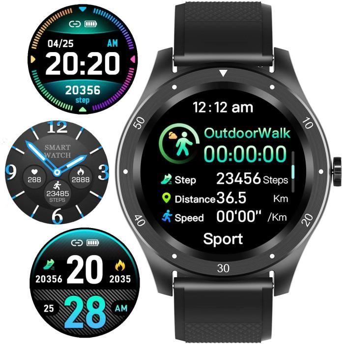 Montre Connectée Bracelet Connecté Smart Watch Femme Homme Enfant 1,3- Écran Tactile Moniteur de Fréquence Sport Sommeil Calorie Car