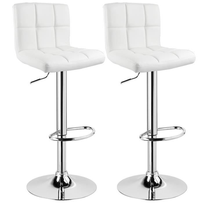 WOLTU 2 X Tabouret de bar en cuir artificiel,Siège bien rembourré, Tabouret ajustable en hauteur, Blanc