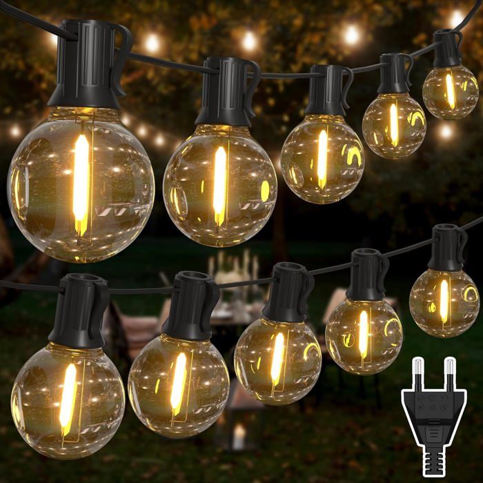 Guirlande Lumineuse Extérieure 45M 24V - 75 Ampoules G40 LED, Guinguette Imperméable Pour Jardin Terrasse