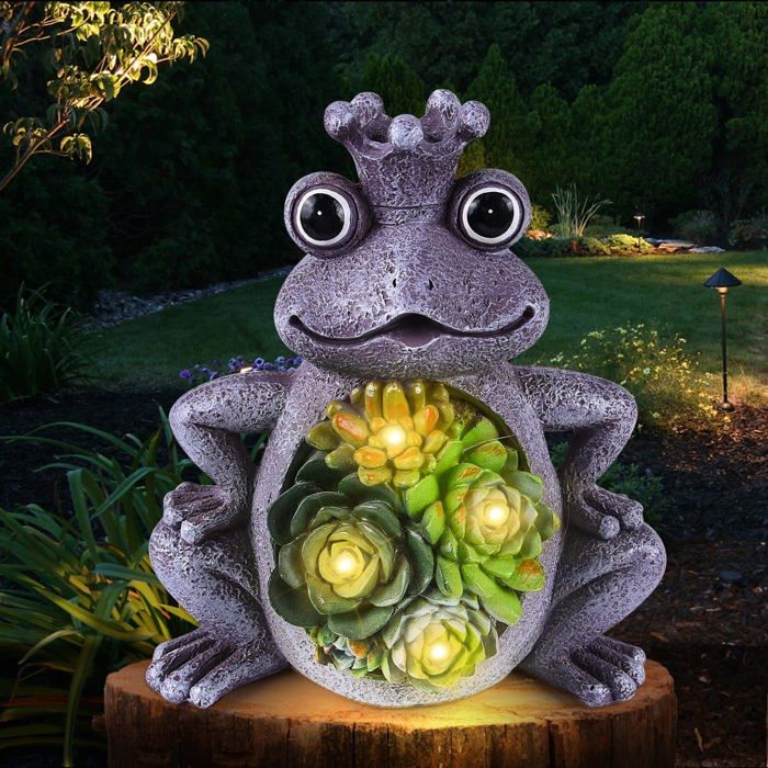 Décoration Jardin Grenouille Solaire 39cm - Smart Garden Statue Lumineuse LED Couleurs