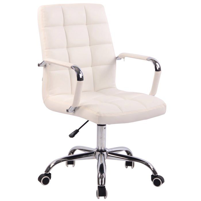 Fauteuil de bureau sur roulettes hauteur reglable pivotant accoudoirs en PVC blanc 10_0002458