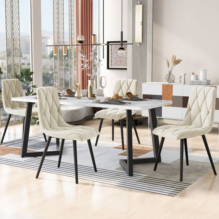 117cm Table À Manger Avec 4 ChaisesEnsemble De Table De Cuisine Modernechaise De Cuisine En Velours BeigePieds De Table Noir