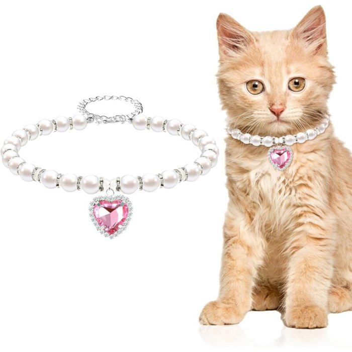 Comparer les prix de Collier de chat en perles joli collier rose avec strass pour animaux de compagnie couleurs multiples LARGEIGHT