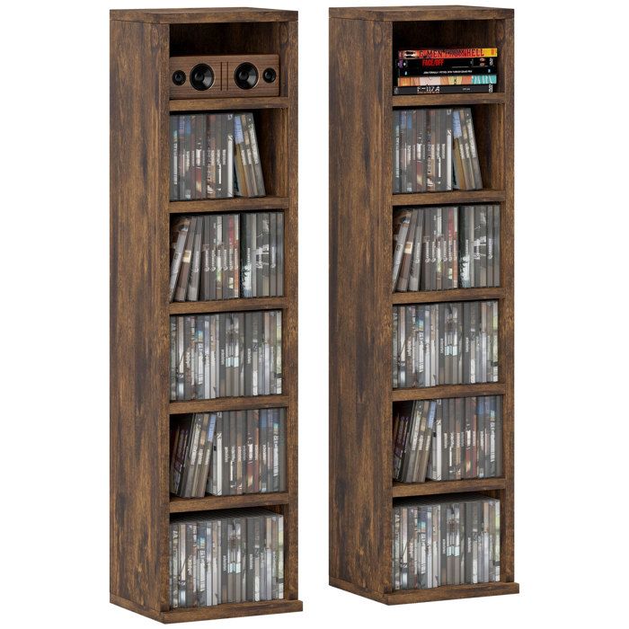 Armoire de rangement CD-DVD - HOMCOM - 6 + 6 compartiments - capacité max. 204 CD - 21 x 225 x 885 cm - brun rustique