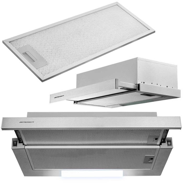 Hotte télescopique encastrable - JANSHOP - 60 cm - INOX - Éclairage LED intégré - 2 modes de fonctionnement
