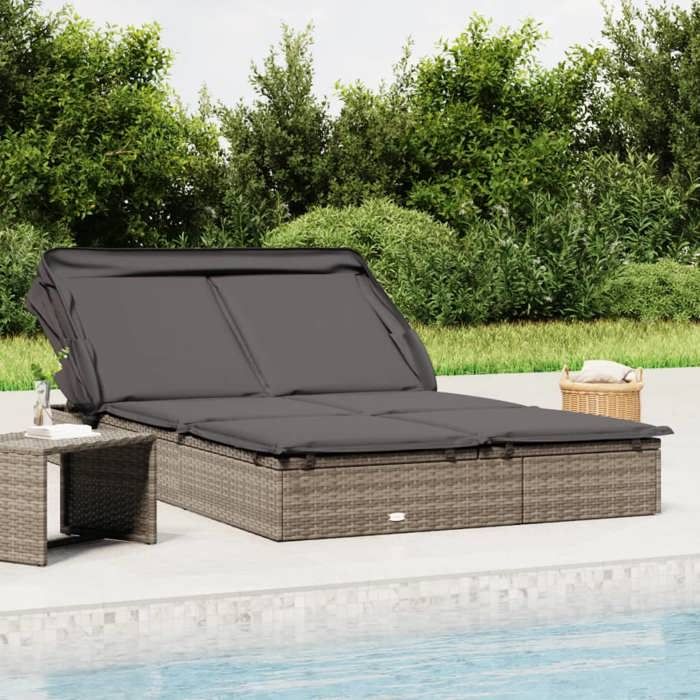 Nouveau Transat 2 places avec toit pliable gris 213x118x97 cm，Maximum 110 kg213 x 118 x 97 cm BELLE C30728346